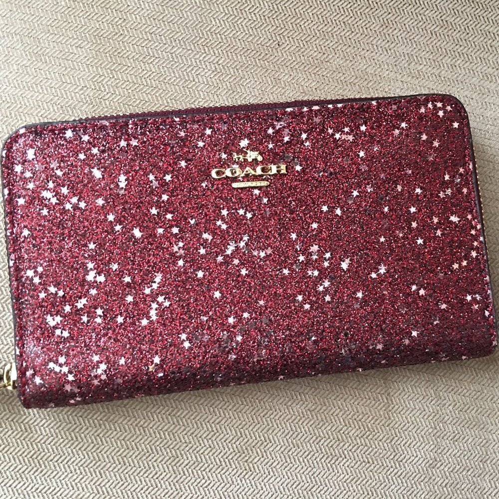 COACH Red Ruby Sparkly Clutch Stars! New